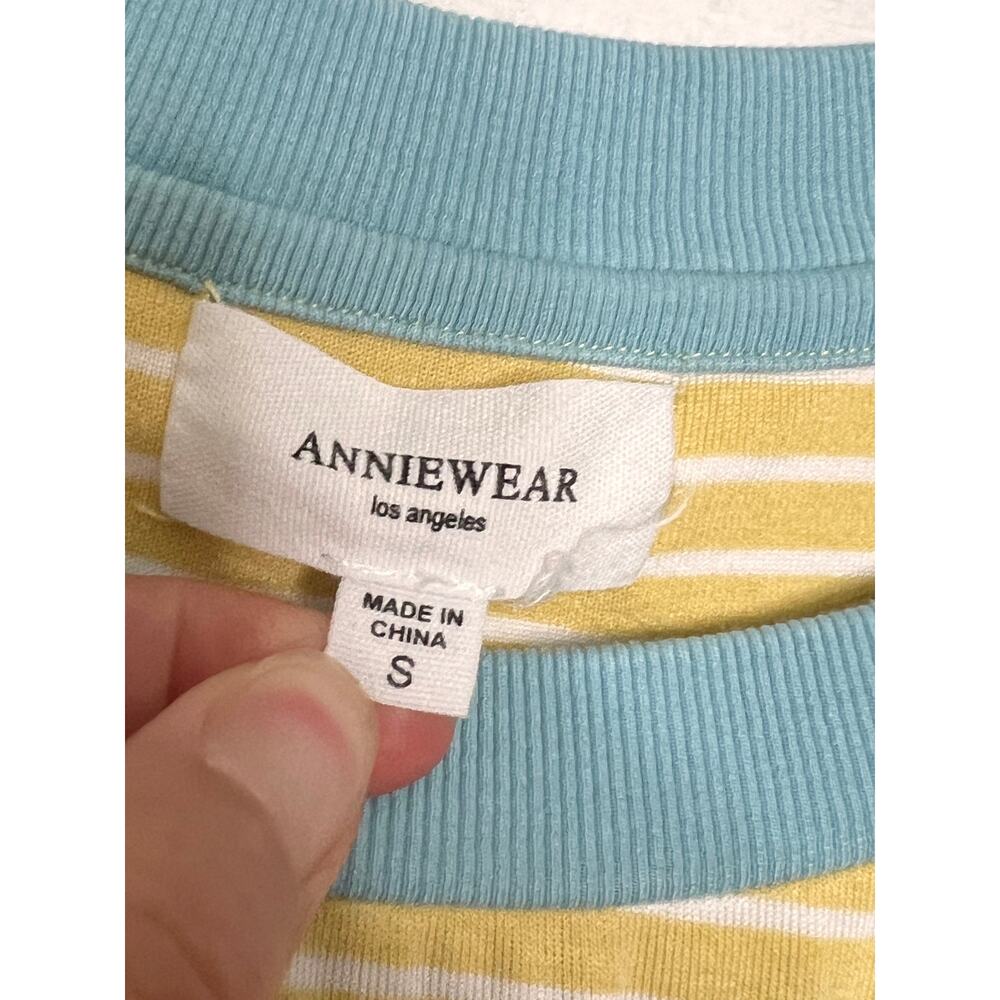 Anniewear Yellow White Stripe Lounge Small Blue Trim Pocket Shorts Matching Set - Picture 5 of 13